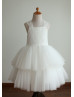 Ivory Lace Tutu Tulle Tea Length Flower Girl Dress